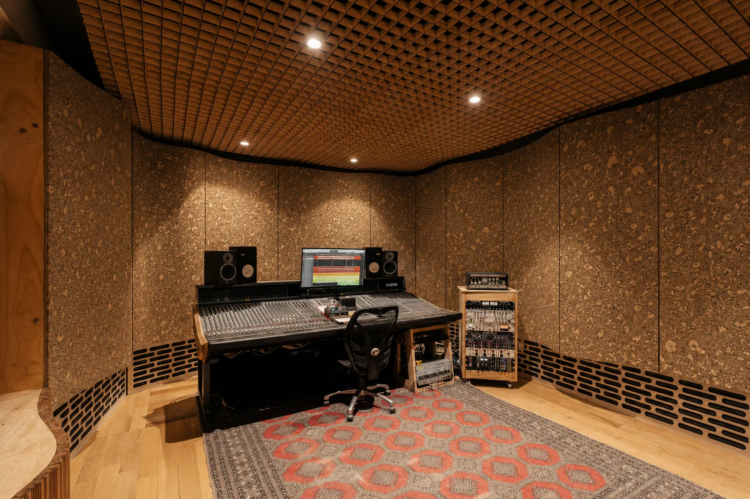 Studio interior visual concept featuring routed and formed LeafCore wall panels
